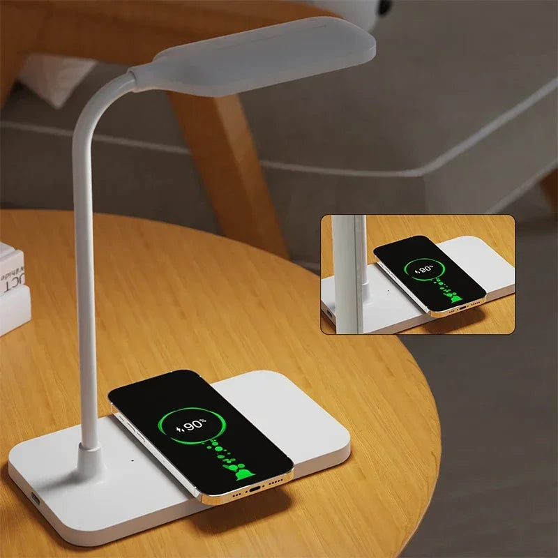 LED Booking Light USB Wireless Charger LED Desk Lamp Port Bedside Touch Dimmable Eye-Caring for Desktop Reading Home Night Lamp