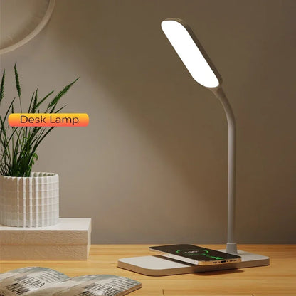 LED Booking Light USB Wireless Charger LED Desk Lamp Port Bedside Touch Dimmable Eye-Caring for Desktop Reading Home Night Lamp