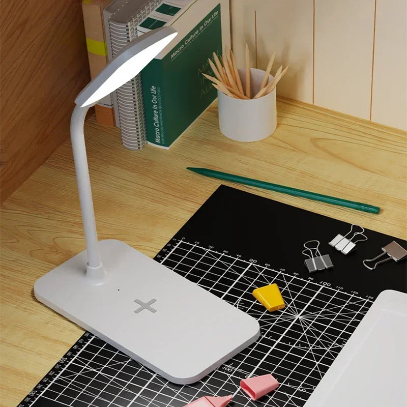 LED Booking Light USB Wireless Charger LED Desk Lamp Port Bedside Touch Dimmable Eye-Caring for Desktop Reading Home Night Lamp