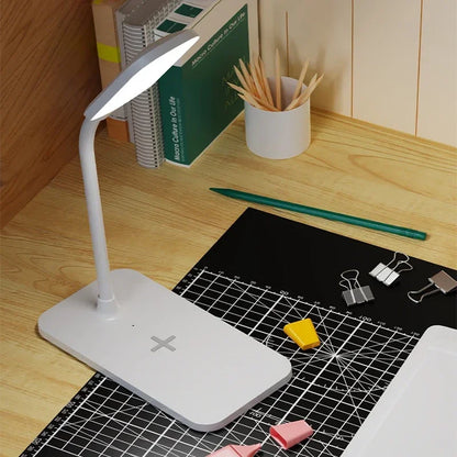 LED Booking Light USB Wireless Charger LED Desk Lamp Port Bedside Touch Dimmable Eye-Caring for Desktop Reading Home Night Lamp