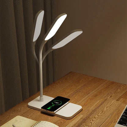 LED Booking Light USB Wireless Charger LED Desk Lamp Port Bedside Touch Dimmable Eye-Caring for Desktop Reading Home Night Lamp