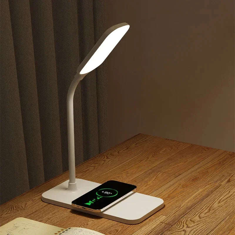 LED Booking Light USB Wireless Charger LED Desk Lamp Port Bedside Touch Dimmable Eye-Caring for Desktop Reading Home Night Lamp