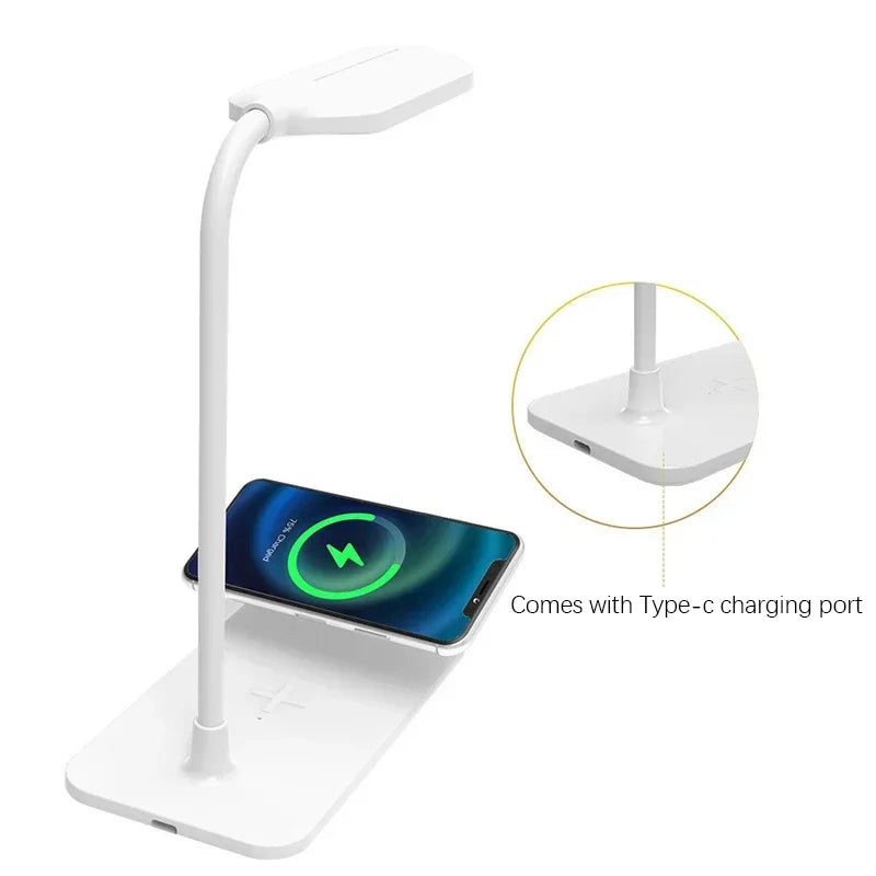 LED Booking Light USB Wireless Charger LED Desk Lamp Port Bedside Touch Dimmable Eye-Caring for Desktop Reading Home Night Lamp